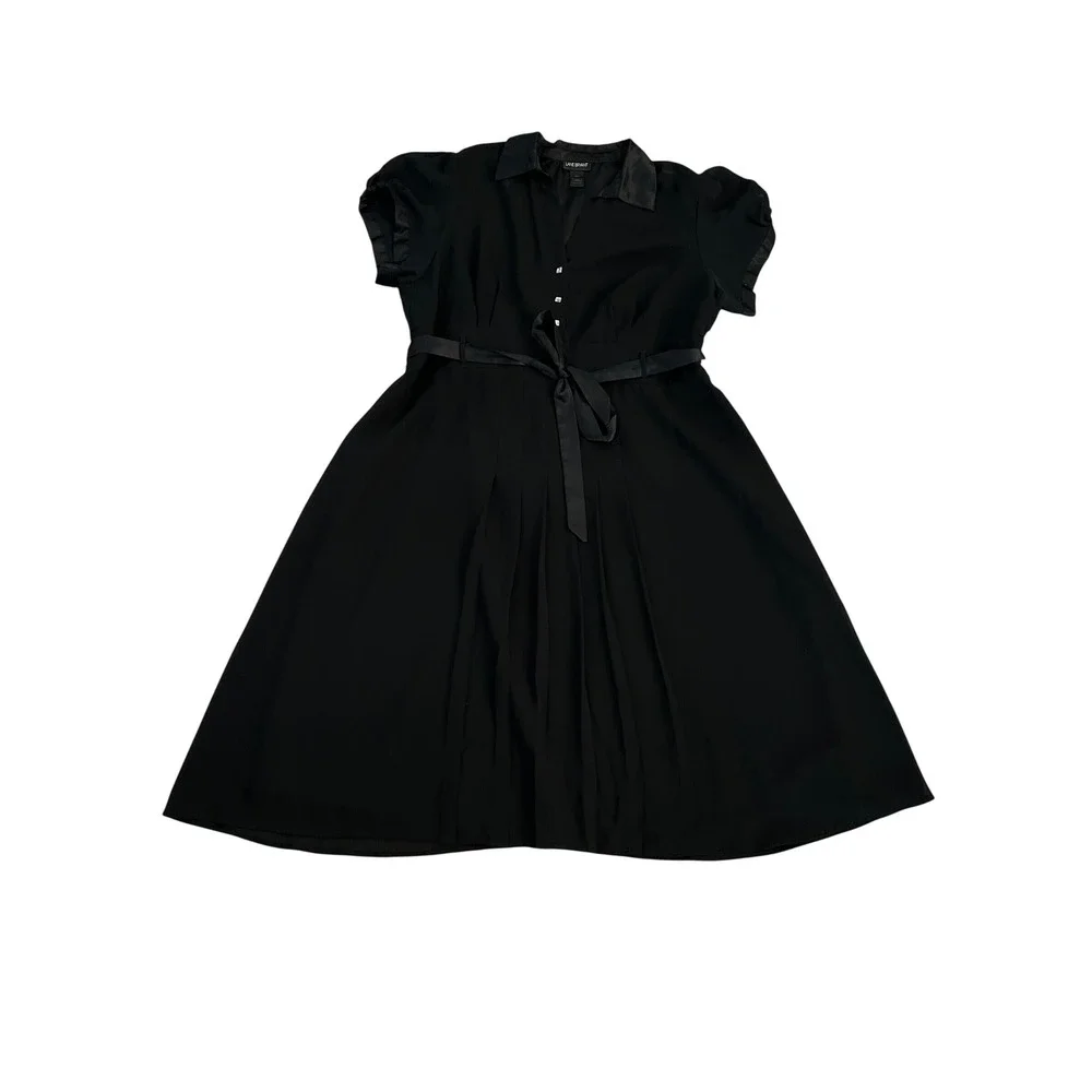 Lane Bryant Black Midi Shirt Dress with Tie Waist